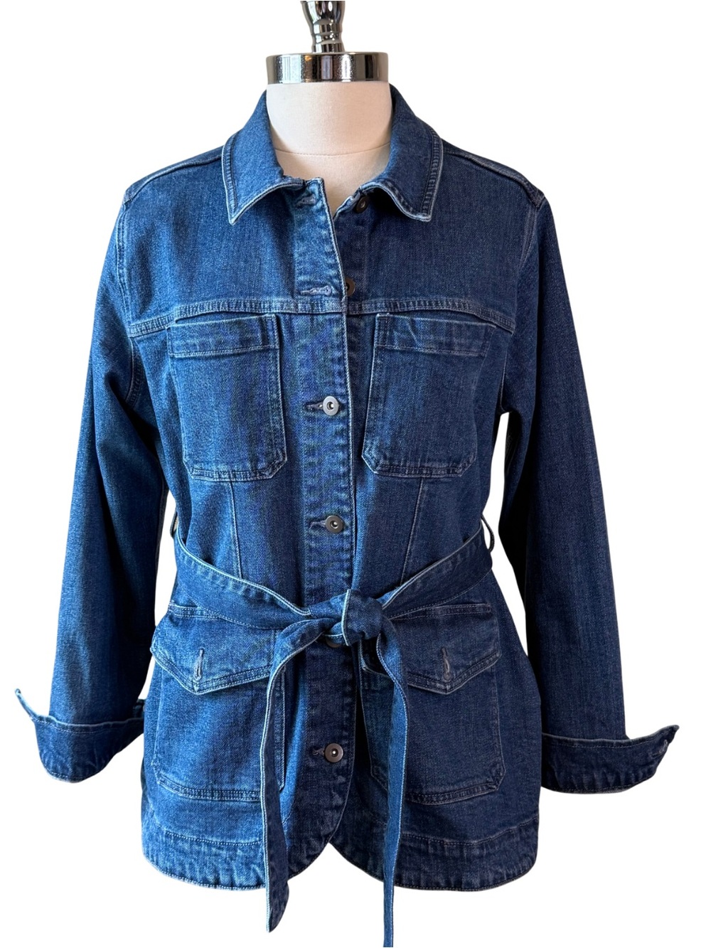 OLD NAVY Blue Denim Utility Jacket Size Large Waist Tie